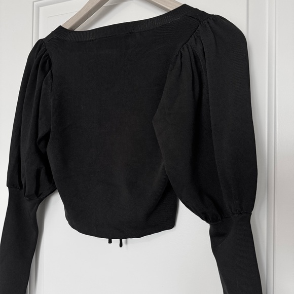Zara Black Ruched Cinched Front Tie Black Top, cropped, size medium - Picture 8 of 10